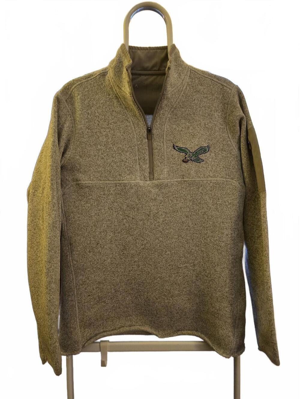Men's Antigua Philadelphia Eagles Throwback Fortune Quarter-Zip Pullover roll M